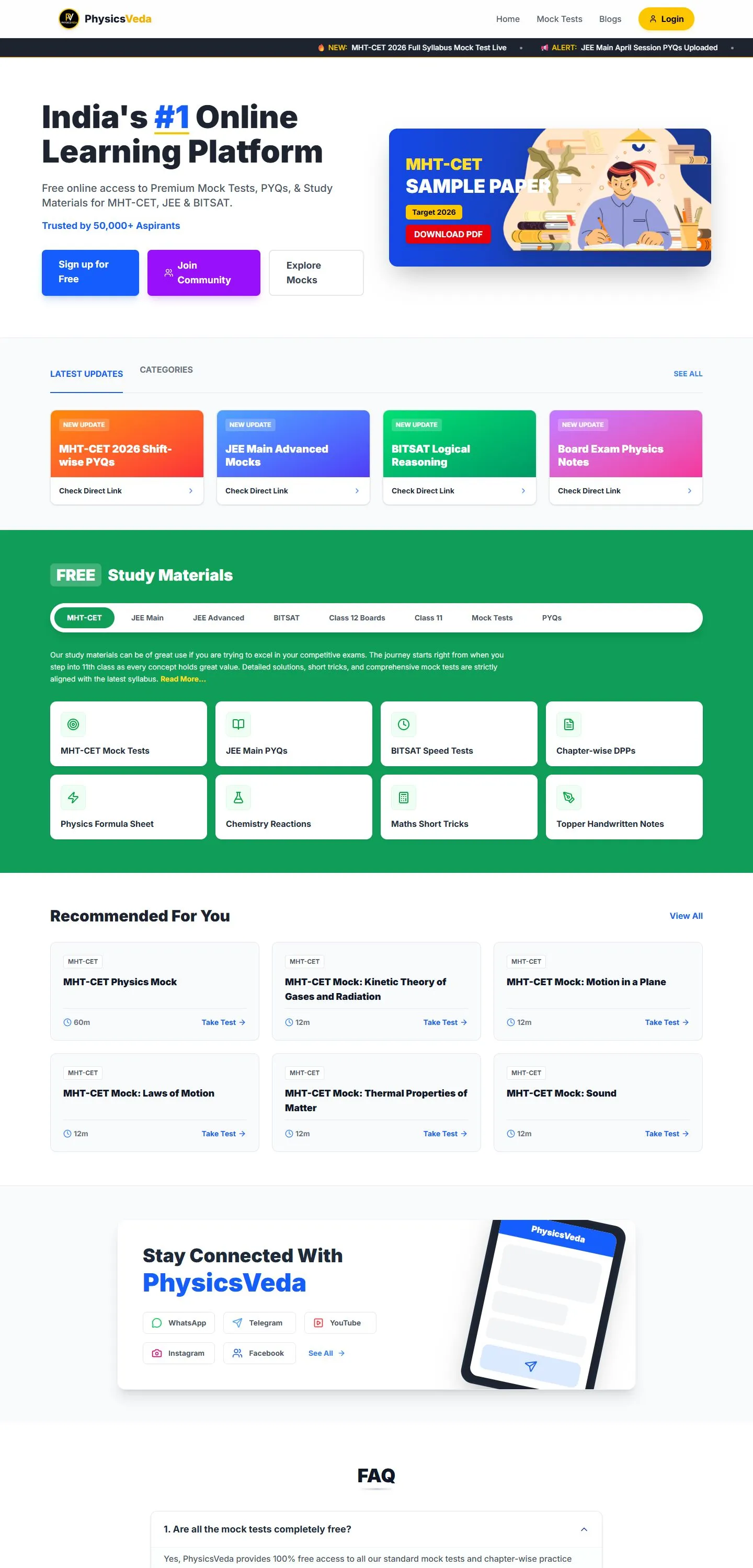 PhysicsVeda website home page, designed and built by Digital Vishwa